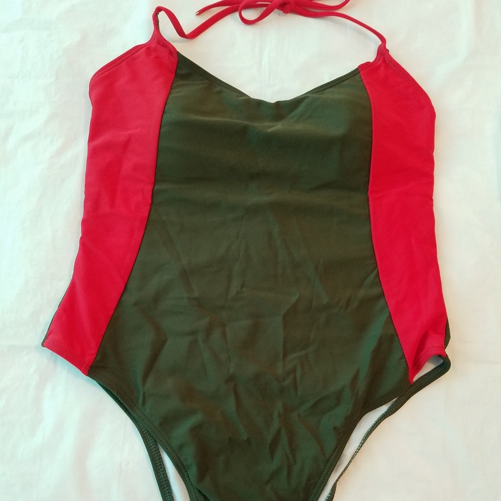 One piece color block suit